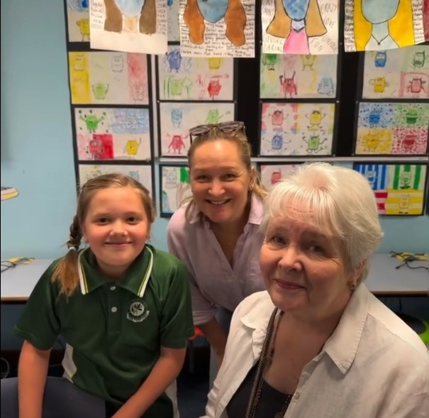 Grandparent, mother and student on Grandfriend's Day
