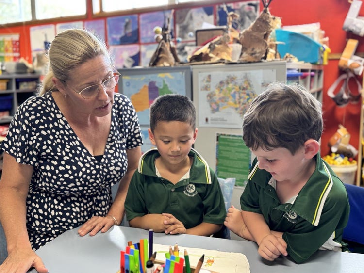 Teacher supporting students in class